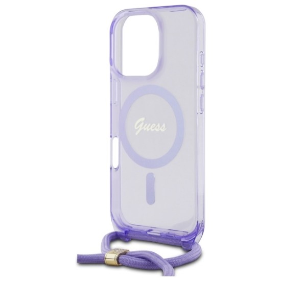 Guess Crossbody Cord Script MagSafe Case for iPhone 16 Pro Max - Purple