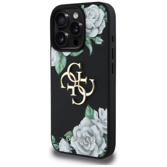 Guess Grained Roses Big 4G logo case for iPhone 16 Pro Max - black Guess Grained Roses Big 4G logo case for iPhone 16 Pro Max - black