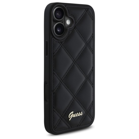 Guess Quilted Metal Logo iPhone 16 Plus Case - Black Guess Quilted Metal Logo iPhone 16 Plus Case - Black