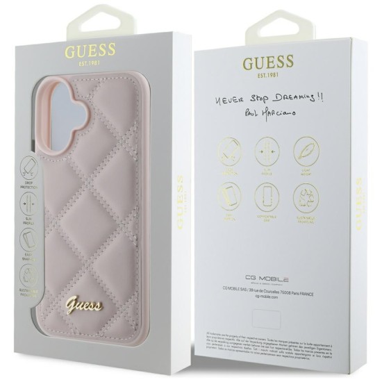 Guess Quilted Metal Logo iPhone 16 Case - Pink Guess Quilted Metal Logo iPhone 16 Case - Pink