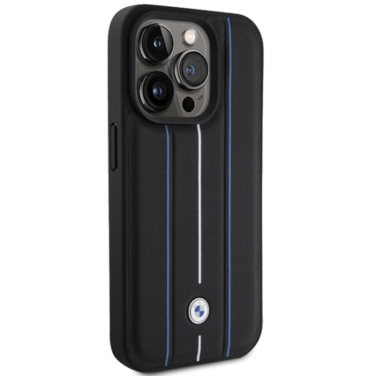 BMW Leather Stamp Blue Line Case for iPhone 15 Pro Max - Black BMW Leather Stamp Blue Line Case for iPhone 15 Pro Max - Black