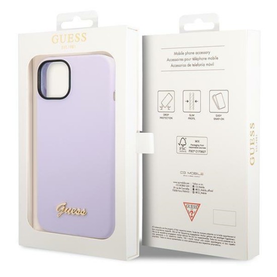Guess Silicone Vintage Gold Logo Case for iPhone 14 / 15 Plus - Purple Guess Silicone Vintage Gold Logo Case for iPhone 14 / 15 Plus - Purple