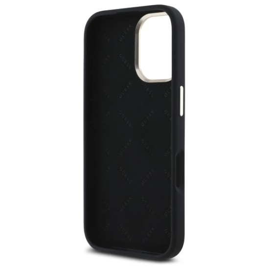 Guess Silicone Script Metal Logo &amp;amp; Frame Case for iPhone 16 - Black