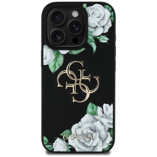 Guess Grained Roses Big 4G logo case for iPhone 16 Pro Max - black Guess Grained Roses Big 4G logo case for iPhone 16 Pro Max - black
