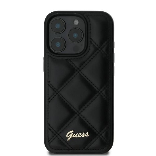 Guess Quilted Metal Logo iPhone 16 Pro Case - Black Guess Quilted Metal Logo iPhone 16 Pro Case - Black