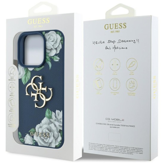 Guess Grained Roses Big 4G logo case for iPhone 16 Pro Max - blue Guess Grained Roses Big 4G logo case for iPhone 16 Pro Max - blue