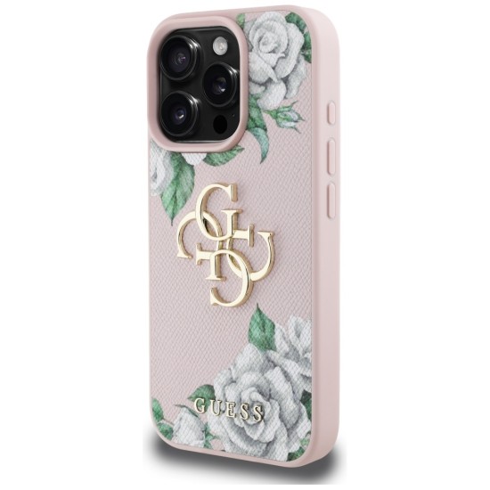 Guess Grained Roses Big 4G logo iPhone 16 Pro Max case - pink Guess Grained Roses Big 4G logo iPhone 16 Pro Max case - pink