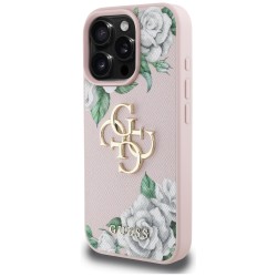 Guess Grained Roses Big 4G logo iPhone 16 Pro case - pink