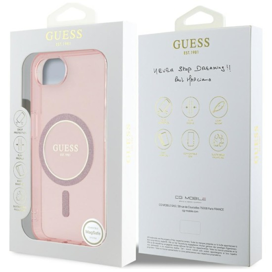 Guess IML Glitter Circle MagSafe case for iPhone 16e - pink Guess IML Glitter Circle MagSafe case for iPhone 16e - pink