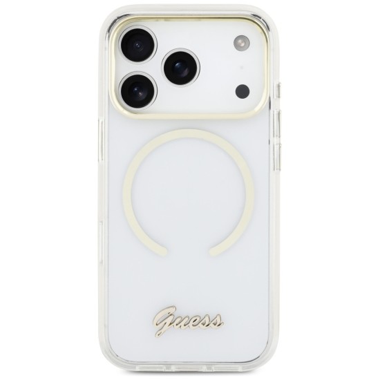 Guess IML Script Metal MagSafe Case for iPhone 17 Pro - Clear