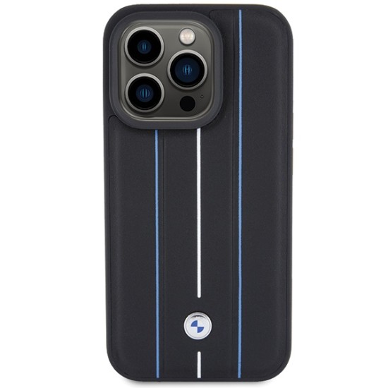 BMW Leather Stamp Blue Line Case for iPhone 15 Pro Max - Black BMW Leather Stamp Blue Line Case for iPhone 15 Pro Max - Black