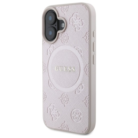 Guess Saffiano Peony Classic Logo MagSafe iPhone 16 Case - Pink Guess Saffiano Peony Classic Logo MagSafe iPhone 16 Case - Pink