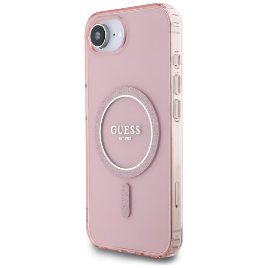 Guess IML Glitter Circle MagSafe case for iPhone 16e - pink Guess IML Glitter Circle MagSafe case for iPhone 16e - pink