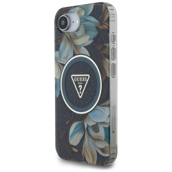 Guess IML Metal Glitter Flowers Triangle MagSafe case for iPhone 16e - black Guess IML Metal Glitter Flowers Triangle MagSafe case for iPhone 16e - black