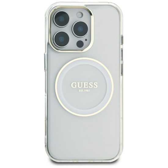 Guess IML Metal Colored Circle Classic Logo MagSafe case for iPhone 16 Pro Max - white