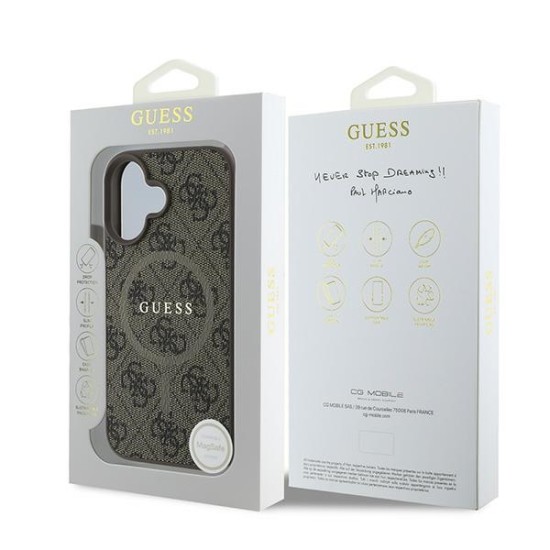 Guess 4G Ring Classic Logo MagSafe iPhone 16 Plus Case - Brown