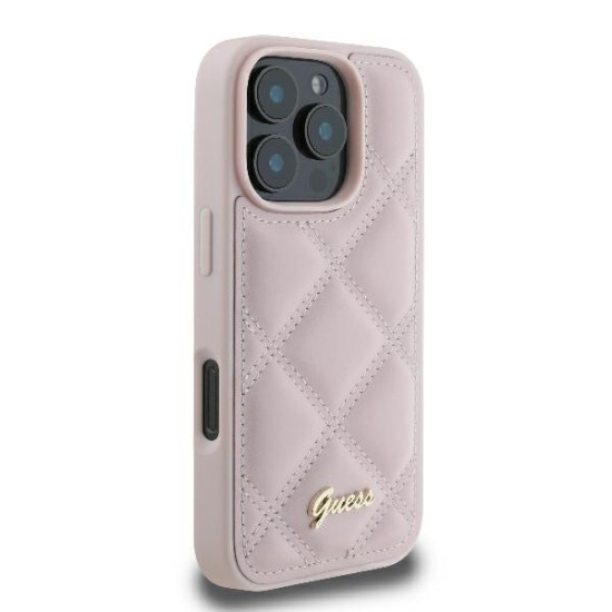 Guess Quilted Metal Logo iPhone 16 Pro Case - Pink Guess Quilted Metal Logo iPhone 16 Pro Case - Pink