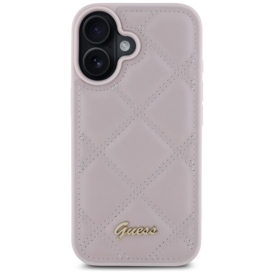 Guess Quilted Metal Logo iPhone 16 Case - Pink Guess Quilted Metal Logo iPhone 16 Case - Pink