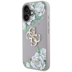 Guess Grained Roses Big 4G Logo iPhone 16 Case - Purple