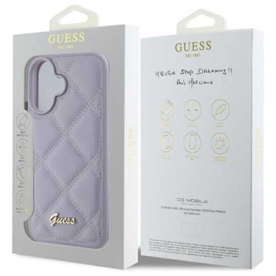 Guess Quilted Metal Logo case for iPhone 16 - light purple Guess Quilted Metal Logo case for iPhone 16 - light purple