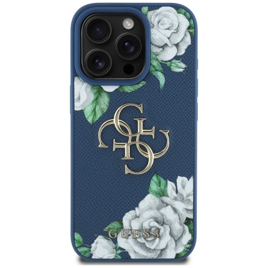 Guess Grained Roses Big 4G logo case for iPhone 16 Pro - blue Guess Grained Roses Big 4G logo case for iPhone 16 Pro - blue