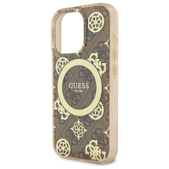 Guess IML Peony On 4G Background MagSafe Case for iPhone 16 Pro - Brown Guess IML Peony On 4G Background MagSafe Case for iPhone 16 Pro - Brown
