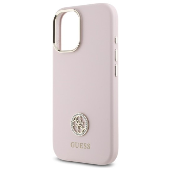 Guess Silicone Logo Strass 4G case for iPhone 16 - light pink Guess Silicone Logo Strass 4G case for iPhone 16 - light pink