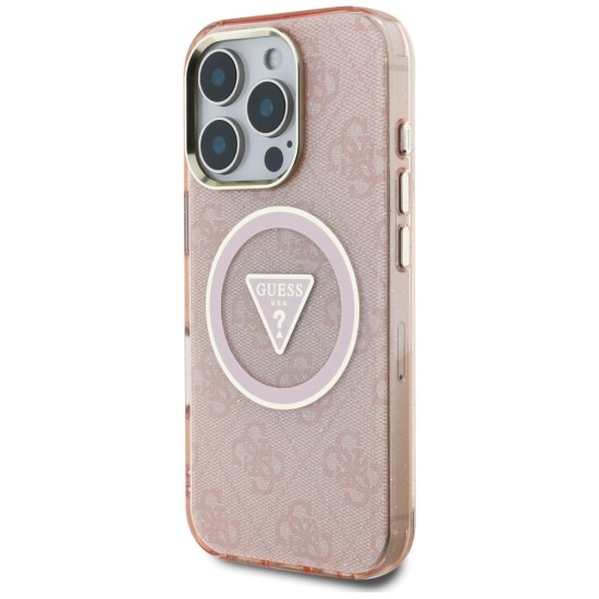 Guess IML Metal Glitter 4G Circle Triangle MagSafe Case for iPhone 16 Pro Max - Pink Guess IML Metal Glitter 4G Circle Triangle MagSafe Case for iPhone 16 Pro Max - Pink