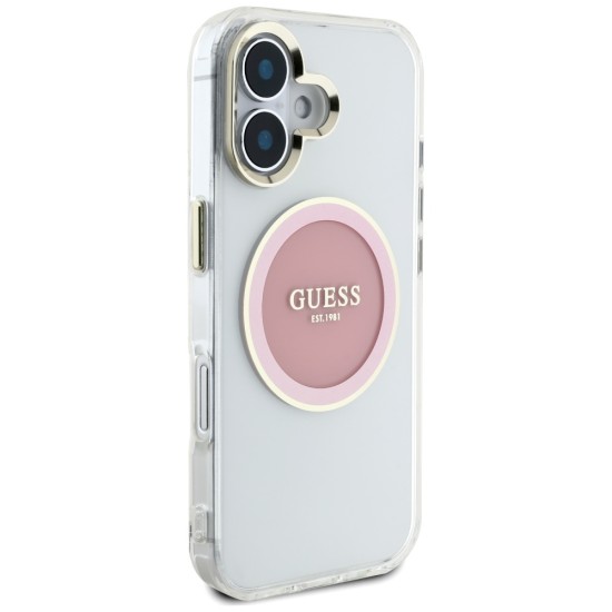 Guess IML Metal Colored Circle Classic Logo MagSafe iPhone 16 Case - Pink