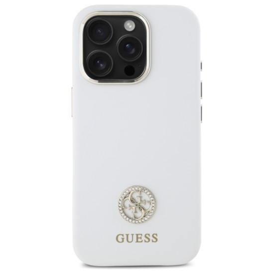 Guess Silicone Logo Strass 4G Case for iPhone 16 Pro - White Guess Silicone Logo Strass 4G Case for iPhone 16 Pro - White