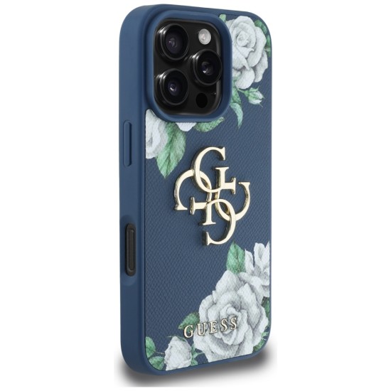 Guess Grained Roses Big 4G logo case for iPhone 16 Pro - blue Guess Grained Roses Big 4G logo case for iPhone 16 Pro - blue
