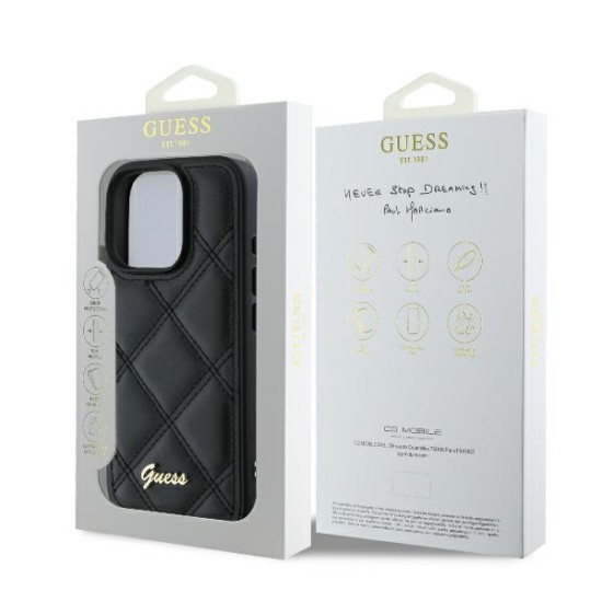 Guess Quilted Metal Logo iPhone 16 Pro Case - Black Guess Quilted Metal Logo iPhone 16 Pro Case - Black