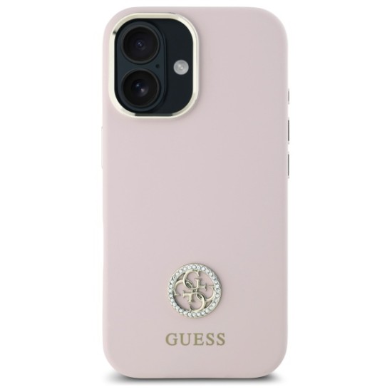 Guess Silicone Logo Strass 4G case for iPhone 16 - light pink Guess Silicone Logo Strass 4G case for iPhone 16 - light pink