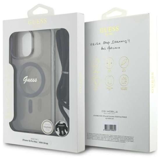 Guess Crossbody Cord Script MagSafe Case for iPhone 16 Pro Max - Black