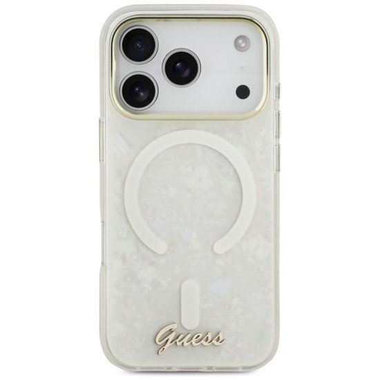 Guess IML Shell Script Metal MagSafe Case for iPhone 17 Pro Max - White