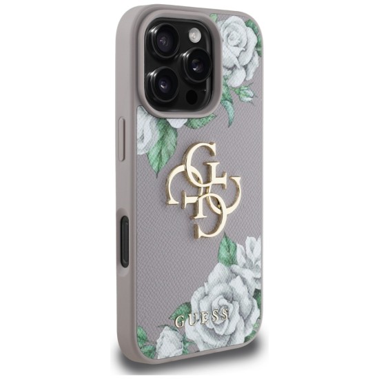 Guess Grained Roses Big 4G Logo iPhone 16 Pro Max Case - Purple Guess Grained Roses Big 4G Logo iPhone 16 Pro Max Case - Purple