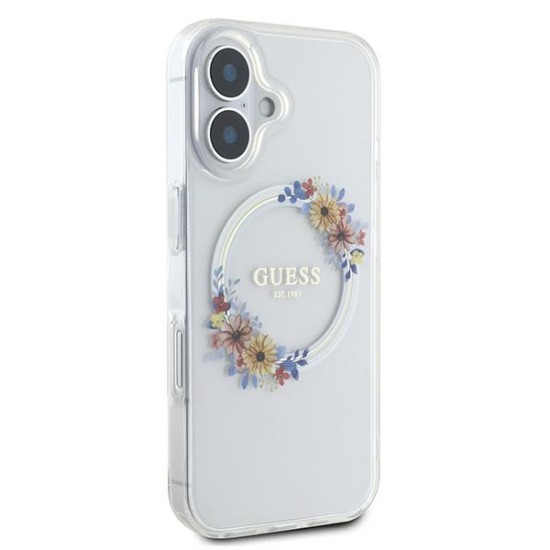 Guess IML Flowers Wreath MagSafe iPhone 16 Plus Case - Clear Guess IML Flowers Wreath MagSafe iPhone 16 Plus Case - Clear
