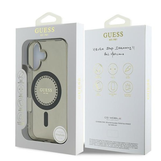 Guess IML Rhinestones MagSafe iPhone 16 Plus Case - Black Guess IML Rhinestones MagSafe iPhone 16 Plus Case - Black