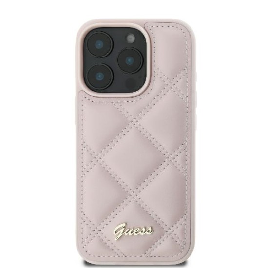Guess Quilted Metal Logo iPhone 16 Pro Case - Pink Guess Quilted Metal Logo iPhone 16 Pro Case - Pink