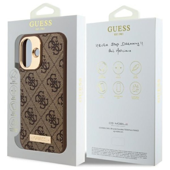 Guess 4G Logo Plate MagSafe iPhone 16 Plus Case - Brown Guess 4G Logo Plate MagSafe iPhone 16 Plus Case - Brown