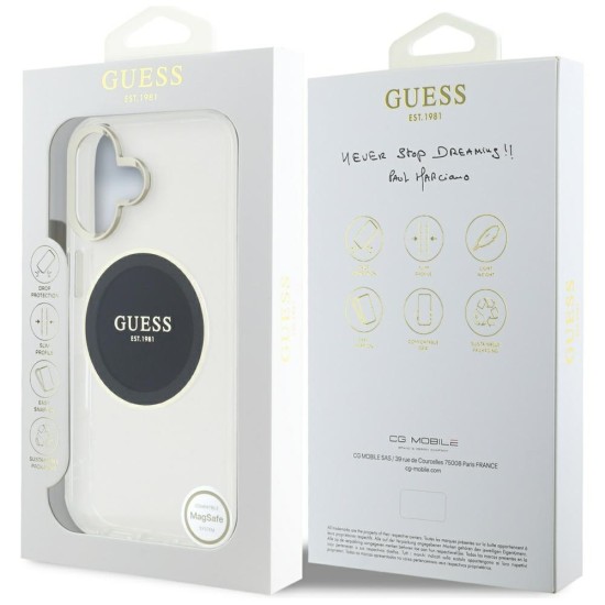 Guess IML Metal Colored Circle Classic Logo MagSafe case for iPhone 16 - black Guess IML Metal Colored Circle Classic Logo MagSafe case for iPhone 16 - black
