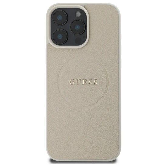Guess Grained Gold Ring MagSafe Case for iPhone 16 Pro Max - Beige