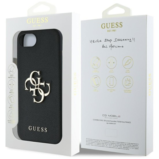 Guess PU Grained 4G Metal Logo case for iPhone 16e - black Guess PU Grained 4G Metal Logo case for iPhone 16e - black