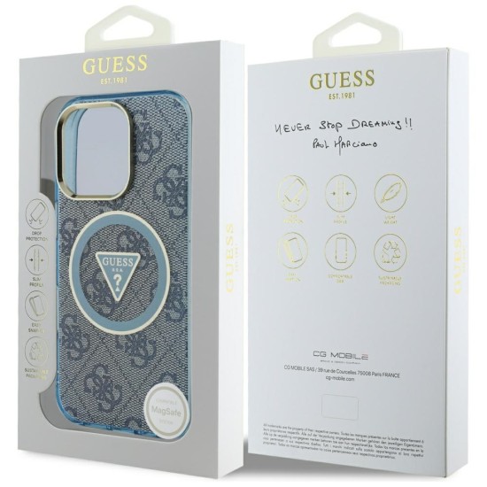 Guess IML Metal Glitter 4G Circle Triangle MagSafe Case for iPhone 16 Pro Max - Blue Guess IML Metal Glitter 4G Circle Triangle MagSafe Case for iPhone 16 Pro Max - Blue