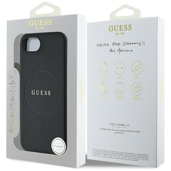 Guess PU Grained Classic Logo case with MagSafe for iPhone 16e - black Guess PU Grained Classic Logo case with MagSafe for iPhone 16e - black