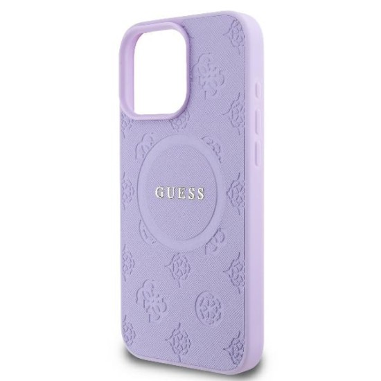 Guess Saffiano Peony Classic Logo MagSafe iPhone 16 Pro Max Case - Purple Guess Saffiano Peony Classic Logo MagSafe iPhone 16 Pro Max Case - Purple