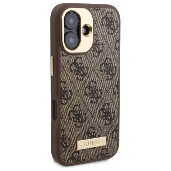Guess 4G Logo Plate MagSafe iPhone 16 Case - Brown Guess 4G Logo Plate MagSafe iPhone 16 Case - Brown