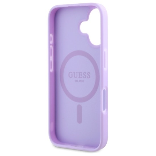 Guess Saffiano Peony Classic Logo MagSafe iPhone 16 Case - Purple Guess Saffiano Peony Classic Logo MagSafe iPhone 16 Case - Purple