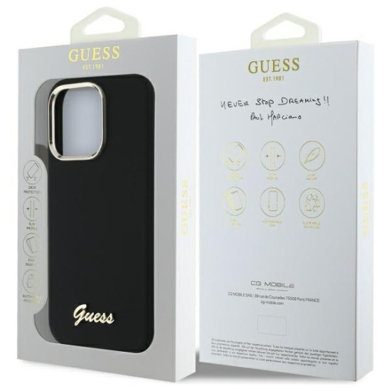 Guess Silicone Script Metal Logo & Frame Case for iPhone 16 Pro - Black Guess Silicone Script Metal Logo & Frame Case for iPhone 16 Pro - Black