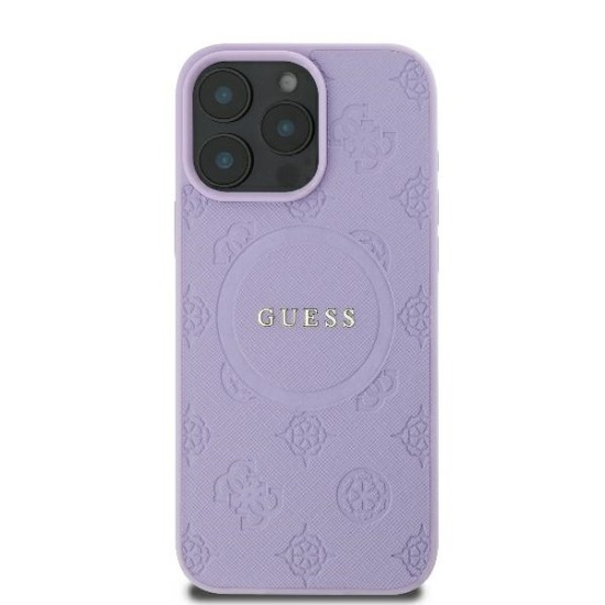 Guess Saffiano Peony Classic Logo MagSafe iPhone 16 Pro Max Case - Purple Guess Saffiano Peony Classic Logo MagSafe iPhone 16 Pro Max Case - Purple